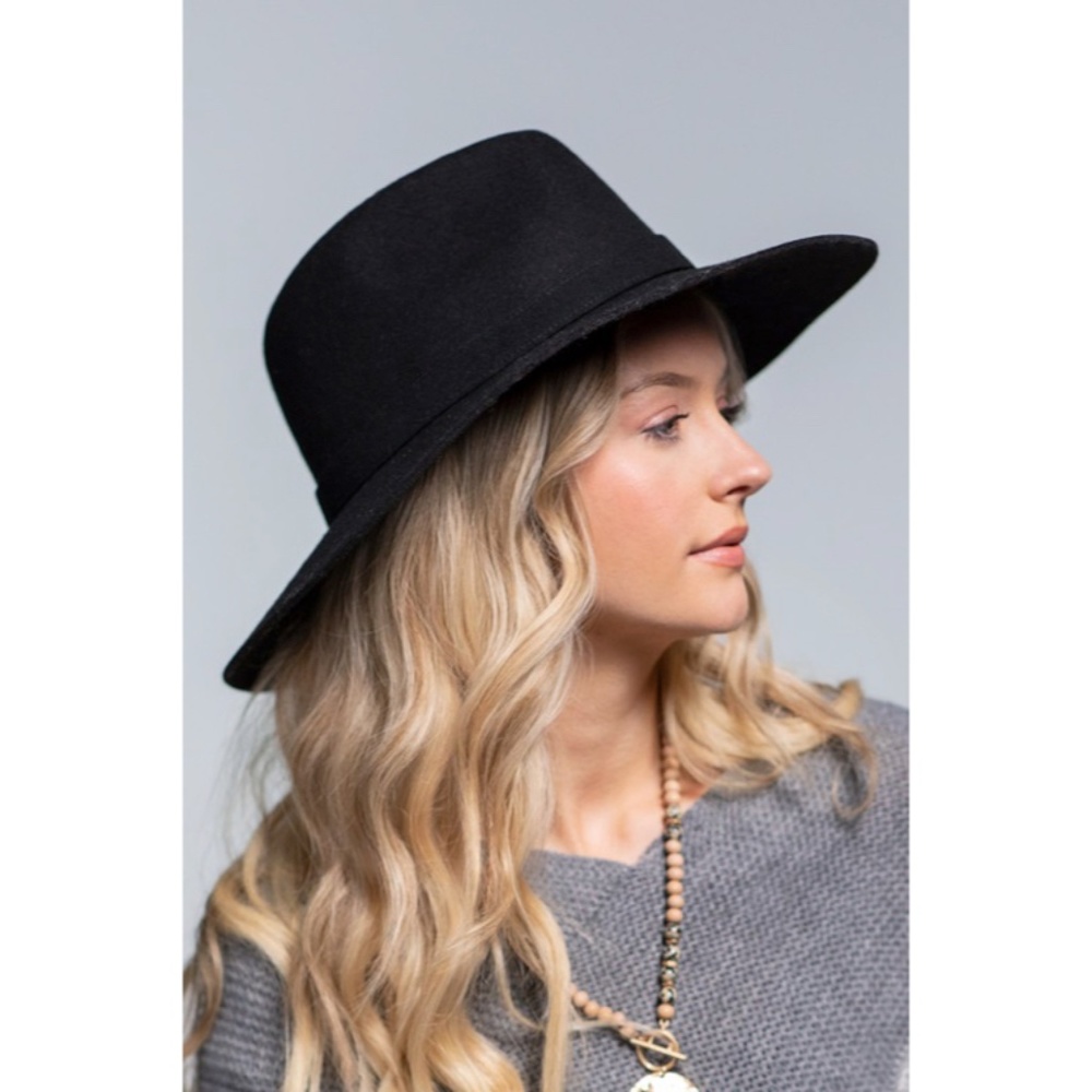 SOLD OUT Black Simplistic Wool Wide Brim Panama Hat Casual Boho Women's - Picture 3 of 5